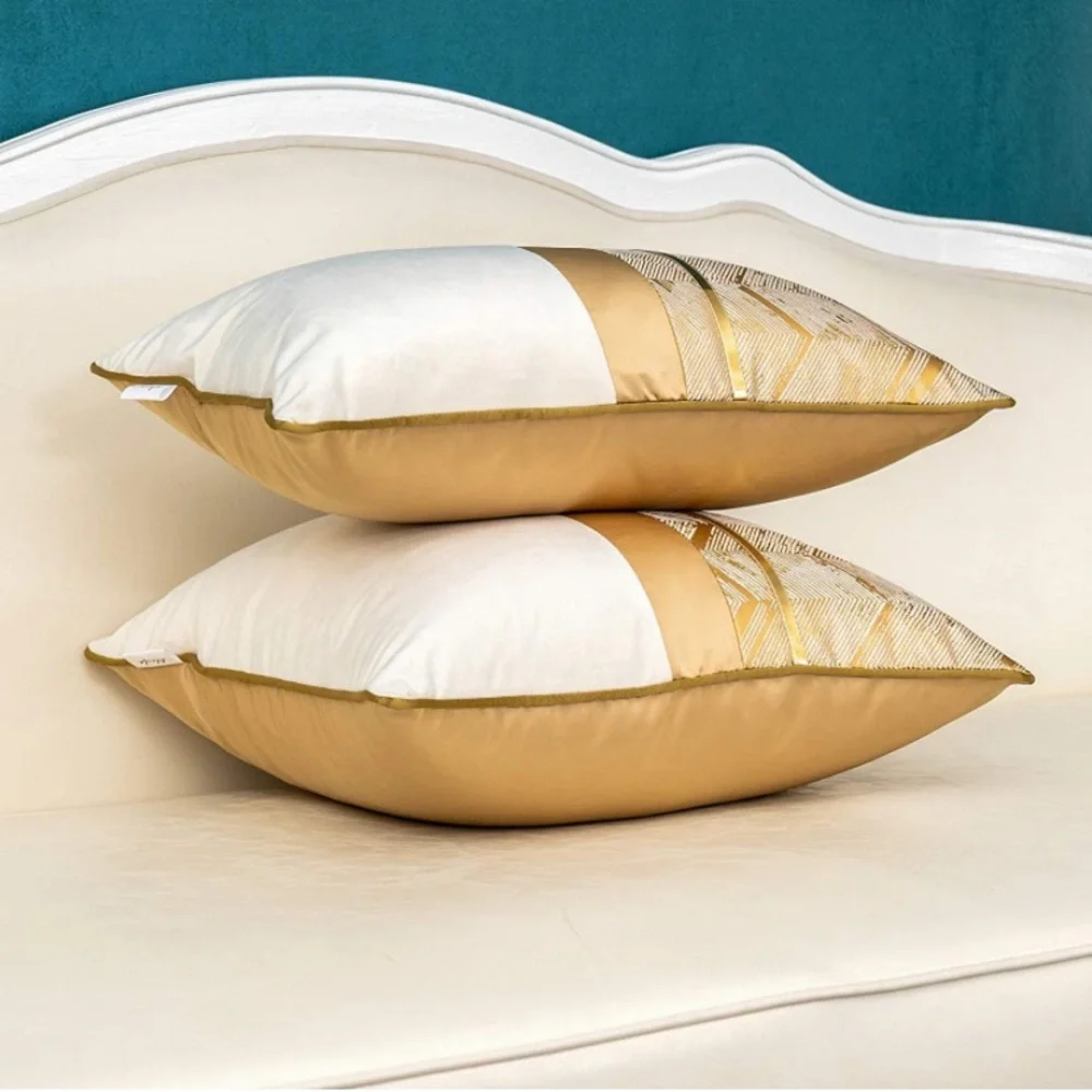 Luxury Home | Elegant Gold & Ivory Geo Design Color Blocked Lumbar Pillow Cover